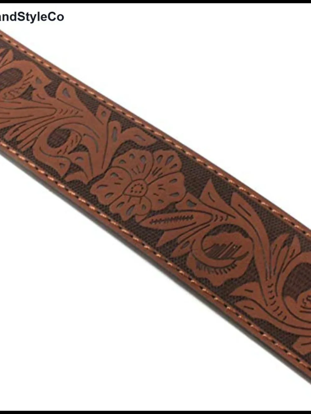Genuine Leather Western Belt Strap, Floral Embossed, Snap-On Interchangeable